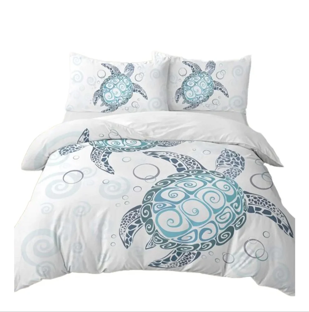 NWT Sea Turtle 3 Pc. Duvet Set - White and Blue Queen Size